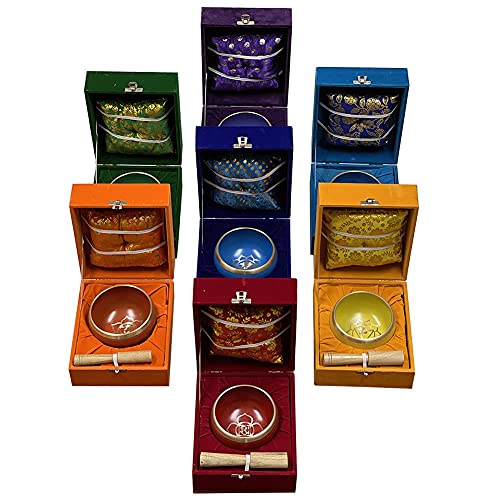 Chakra Singing Bowls Set Cuencos Tibetanos With Cushion Mallet Tulsi Beads Mala Tibetan Prayer Flag For Meditation Mindfulness - Style2 Size Medium - color: Style#2 Medium