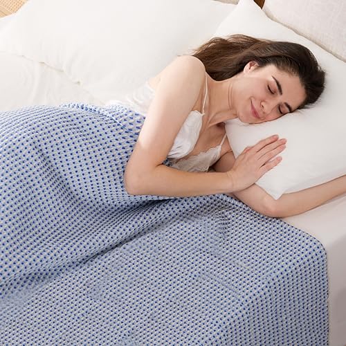 Lightweight Cotton Waffle Blanket King Size, Modern Two-Tone Check Pattern, Soft & Breathable for Bed, Couch, Sofa, All Seasons –Navy Blue/White, 108"x90" - color: Navy/White, size: King
