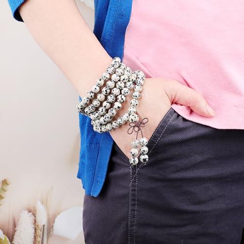 AD Beads 6mm 8mm 108 Prayer Mala Jasper Elastic Bracelet - Handmade Yoga Meditation Healing Power Energy Gifts for Unisex Adult. - color: Dalmatian Jasper (Positivity)