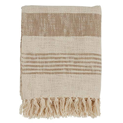 SARO LIFESTYLE Striped Cotton Throw Blanket with Tasseled Trim, Natural, 50"x60"