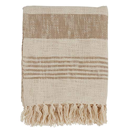 SARO LIFESTYLE Striped Cotton Throw Blanket with Tasseled Trim, Natural, 50"x60"