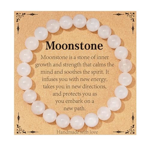 Healing Crystal Bracelet for Women, Natural Stone Beaded Healing Crystal Bracelet Triple Protection Stress Relief Beads Jewelry Birthday Gifts Jewelry for Her - style: Moonstone