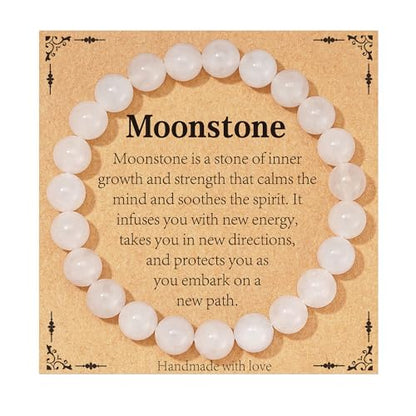 Healing Crystal Bracelet for Women, Natural Stone Beaded Healing Crystal Bracelet Triple Protection Stress Relief Beads Jewelry Birthday Gifts Jewelry for Her - style: Moonstone