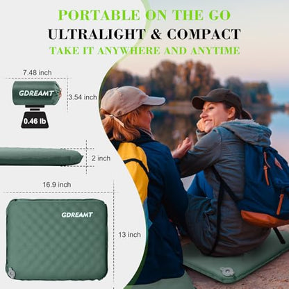 Inflatable Seat Cushion, Self-Inflating Memory Foam Stadium Seats Cushion Portable Camping Air-Foam Sitting Pad for Travel Airplane Car Bleachers Backpacking Office, Lightweight & Compact - color: 1 Pack Green