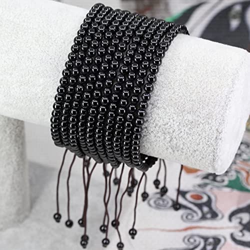 Keleny Natural Gemtones 4mm Round Beads Crystal Adjustable Braided Macrame Tassels Bracelets Unisex - color: Black Tourmaline