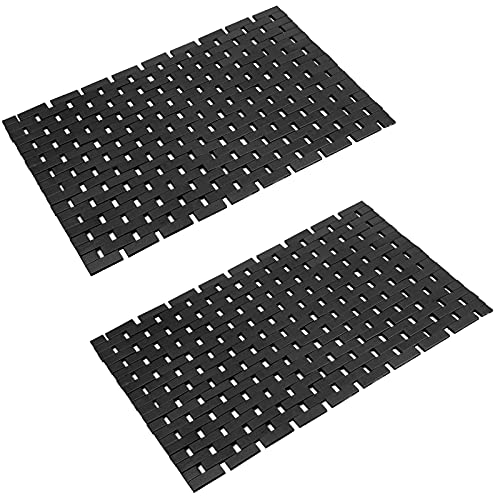 Bambo Bath Mat Bathroom Rugs Floor Wood Shower Bathtub Waterproof Non Slip Black Accessories 16x24 Inch Easy to Clean, 2 pcs - color: Black, size: 16x 24 Inch-2 pcs