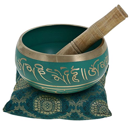 RoyaltyRoute Tibetan Decorative Healing Bowl Meditation Singing Bowls Set Buddhist Art Green 14 Centimeter, SINGING-NEW-253