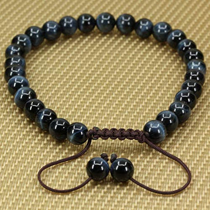 Angelstones Handmade Gemstone 6mm Round Beads Adjustable Braided Macrame Tassels Chakra Reiki Bracelets 7-9 inch Unisex - color: Blue Tiger Eye