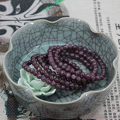 Natural Gemstone 6mm Round Beads Stretch Bracelet 7 Inch - color: Lepidolite Lithium Mica