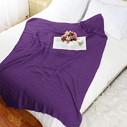 uxcell 100% Cotton Cable Knit Throw Blanket,Soft Lightweight Lap Blanket,Textured Solid Sofa Throw Couch Cover Decors Knitted Blankets, Grape 50"x 60" - color: Grape