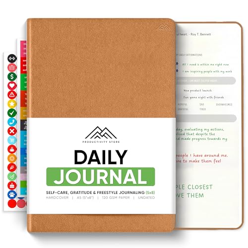 Journal For Men & Women - Gratitude Journal & Self Care Journal With Prompts - A5 Journaling Notebook - Brown - Productivity Store - color: Leather