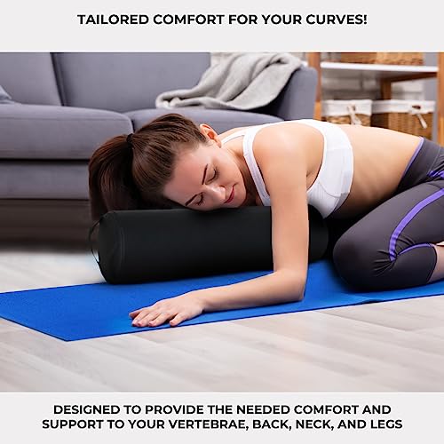 ForPro Full Round Bolster Pillow, Black, Oil and Stain-Resistant, for Massage and Yoga, 6” R x 26” L - color: Black