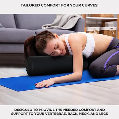 ForPro Full Round Bolster Pillow, Black, Oil and Stain-Resistant, for Massage and Yoga, 6” R x 26” L - color: Black