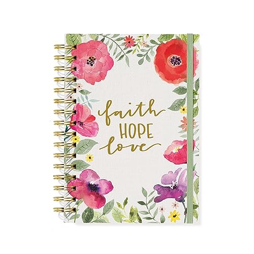 Designer Greetings, Designer Papers Flex Cover Journal with Elastic Band, "Faith, Hope, Love" Watercolor Floral Design - 320 Pages (6” x 8.25”) - Perfect for Work, School, Creative Writing, Personal - style: "Faith, Hope, Love" Watercolor Floral