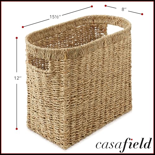 Casafield Woven Magazine Holder with Handles, Natural - Seagrass Storage Basket for Bathroom, Living Room, Home Office - color: Natural - Seagrass
