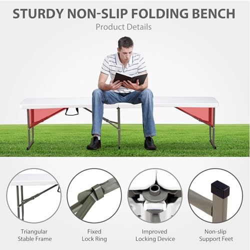 6ft Plastic Folding Bench with Carrying Handle & Lock, Portable Outdoor Bench in Garden Picnic Camping Dining Party Seat, Waterproof Bench for Soccer Activities, Firm and Durable (2Pack C) - size: 2Pack C