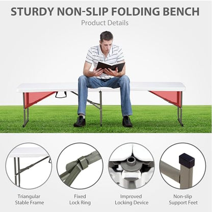 6ft Plastic Folding Bench with Carrying Handle & Lock, Portable Outdoor Bench in Garden Picnic Camping Dining Party Seat, Waterproof Bench for Soccer Activities, Firm and Durable (2Pack C) - size: 2Pack C