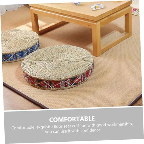 Housoutil Woven Straw Meditation Pillow Floor Cushion 30cm Diameter 7cm Height Handmade Japanese Tatami Seat Cushion for Indoor Yoga and Zen Practice