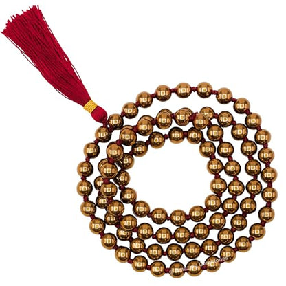 Amazing Gemstone Japa Mala 108 Prayer Beads Necklace and Wrist Mala Bracelet for Meditation - color: Copper Hematite, size: Hand Knotted