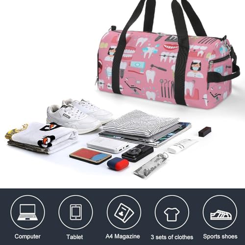 Teeth Dental Seamless Pattern Pink Large Capacity Portable Fitness Bag, Easy to Carry - color: Teeth Dental Seamless Pattern Pink