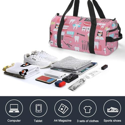 Teeth Dental Seamless Pattern Pink Large Capacity Portable Fitness Bag, Easy to Carry - color: Teeth Dental Seamless Pattern Pink