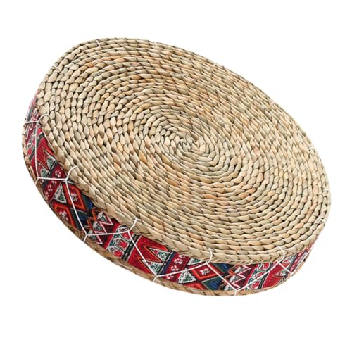 SUPVOX Woven Meditation Cushion Round Floor Pillow 30cm Diameter 7cm Height Handmade Bohemian Red Sitting Mat for Yoga, Tatami, Outdoor Patio Seating