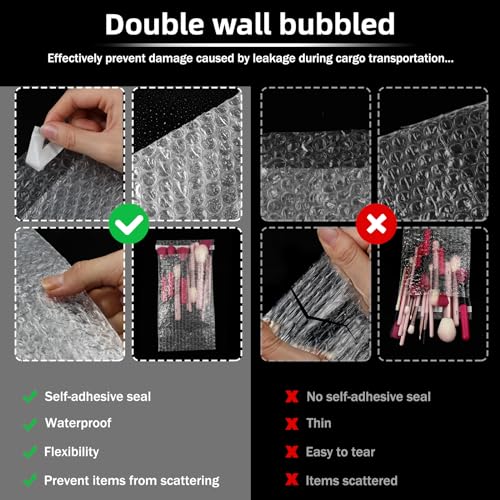 Frienda 300 Pcs Clear Self Sealing Bubble Cushion Bags Double Wall Bubble Pouch Bag Plastic Shockproof Protective Packing Bags for Small Business Moving Shipping Packaging Storage(6" X 10") - size: 6" X 10"