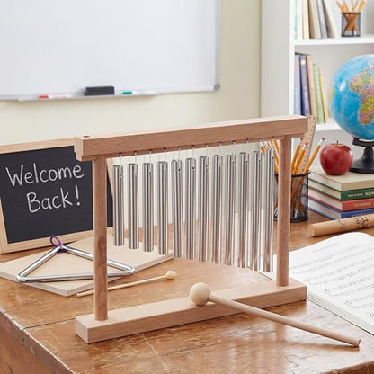 Classroom Chime for Attention Wooden Desk Meditation Wind Chime Bell with Mallet Teaching Aid Calm Down Signal for Teachers Quiet Management Tool Musical Percussion Instrument for Ornament