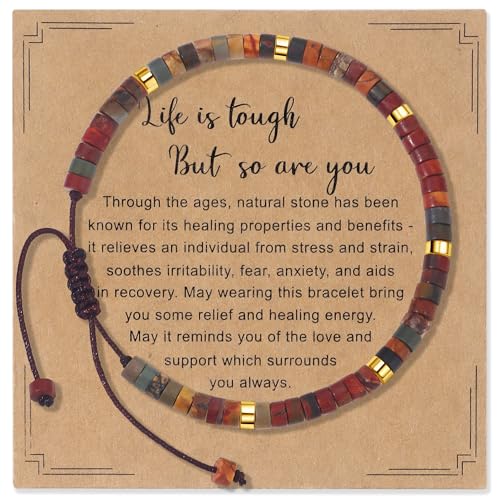 CASDAN Natural Crystal Beaded Bracelet for Women Natural Stone Adjustable Braided Rope Bracelets Spiritual Bracelet Inspirational Gifts - color: Picasso Marble