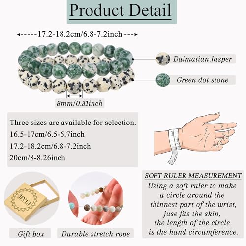 Bivei Natural Gemstone Semi Precious Healing Crystals Handmade Stretchy Round Beads Bracelet,Stocking Stuffers for Women Enhance Positive Energy - color: 8mm Dalmatian Jasper & Green Jasper (Inner Strength), size: Small: 6.5-6.7 inch