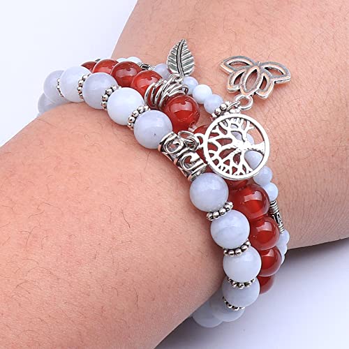 Tree of Life Yoga Healing Stone Bracelets,Multilayer Lotus Chakra Stone Reiki Bracelet Sets,Anxiety Crystal Natural Stone,for Women Stress Relief - style: Aquamarine + Onyx