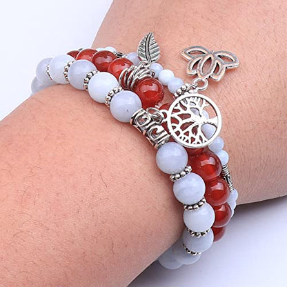 Tree of Life Yoga Healing Stone Bracelets,Multilayer Lotus Chakra Stone Reiki Bracelet Sets,Anxiety Crystal Natural Stone,for Women Stress Relief - style: Aquamarine + Onyx