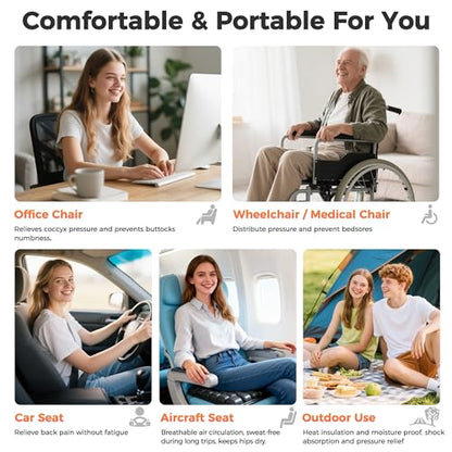Upgrade Travel Cushion with No External Air Pump, Airplane Seat Cushion for Long Flights, Portable Wheelchair Cushions, Adjustable Air Cushion with Non-Skid Bottom Relief Discomfort in Coccyx