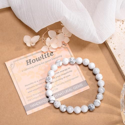 MASSIVE BEADS Handmade Yoga Stretch Elastic Bracelet Natural Stone Crystal Healing Power Energy Gifts for Unisex Adult 4mm 6mm 8mm 10mm - color: Howlite(Good Sleep), size: 6mm