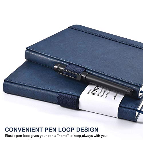 Lemome Thick Classic Notebook with Pen Loop - A5 College Ruled Hardcover Writing Notebook with Pocket + Page Dividers Gifts, Banded, Large, 180 Pages, 8.4 x 5.7 in - color: blue