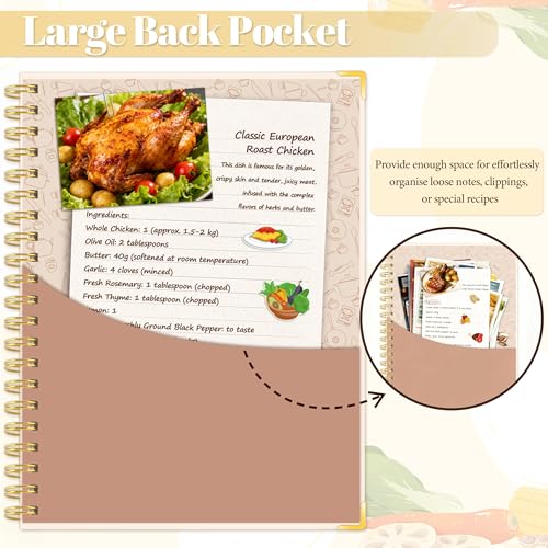 GuassLee Blank Recipe Book to Write in Your Own Recipes, 8.5"x11" Blank Recipe Notebook for 140 Recipes, Personal Cookbook Hardcover Journal with Tabs, Stickers & Pocket, Beige - color: Orange