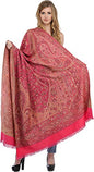 Exotic India Reversible Jamawar Shawl with Woven Paisleys - Wool - color: Hot Pink