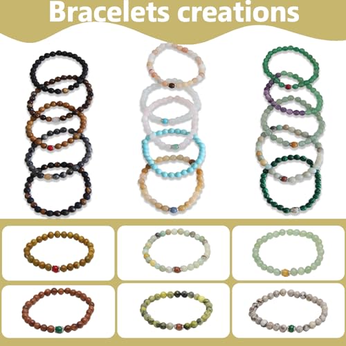 1200pcs 6mm Natural & Synthetic Round Stone Beads Gemstone Beading Loose Gemstone Hole Size 1mm DIY Smooth Beads for Bracelet Necklace Earrings Jewelry Making,Box Packed (24 Material-6mm) - color: 24 Material-6mm, size: 6mm