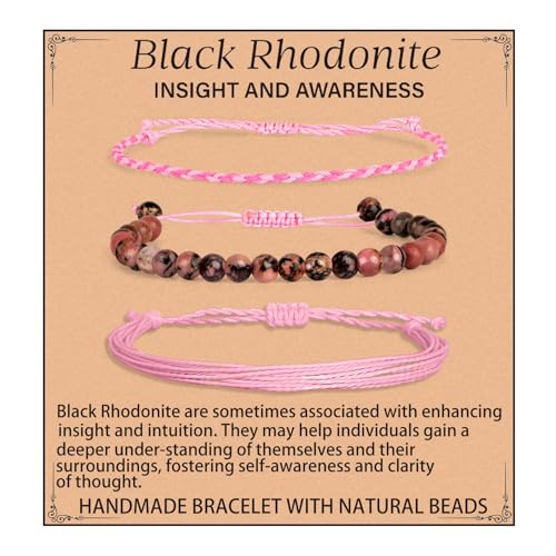 QOGIR Handmade Healing Bracelet,6mm Natural Gem Stone Bracelet rope bracelet - color: Black Rhodonite(Insight and Awareness), size: 6mm