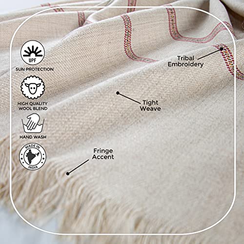 Versatile Premium Wool Blend Meditation Shawl - Large Unisex Prayer Wrap, Oversized Scarf & Yoga Blanket - color: Light Brown