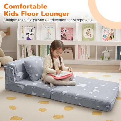 MeMoreCool Kids Tri-Fold Sofa Bed – Glow Star Floor Mattress & Foldable Futon Chair Convertible Toddler Couch | Soft Plush Lounge Mat | Playroom Furniture | Includes Pillow - color: Star