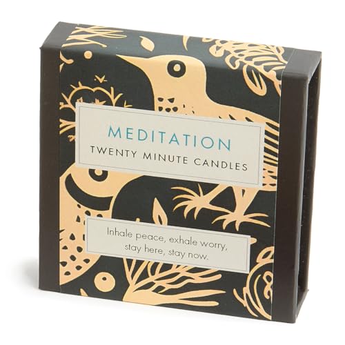 Signature Collection - Meditation Candle Set (Folk) by Cotton & Grey - 12 Pure Beeswax Twenty Minute Candles with Ceramic Holder for Meditation, Relaxation and Mindfulness