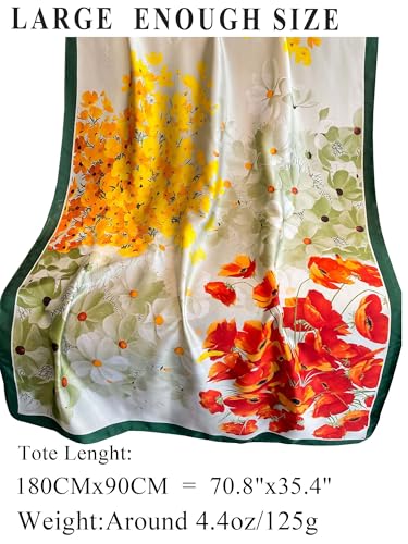 Large Shawl Scarf For Women Lightweight Wraps Silky Headscarf Long Sunscreen Scarfs - color: T18 Brilliant Flowers / 70"x 35"