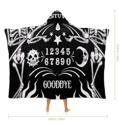 Skull Skeleton Witch Board Tarot Black Art Large Size Comfortable Hooded Blanket, Warm Blanket 60"x80" - color: Skull Skeleton Witch Board Tarot Black Art, size: 60"x80"