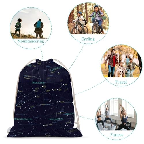 Starry Sky Constellation Portable Canvas Drawstring Backpack with Drawstring Pockets 35x50cm - color: Starry Sky Constellation, size: 35x50cm