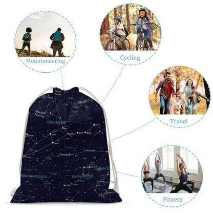 Starry Sky Constellation Portable Canvas Drawstring Backpack with Drawstring Pockets 35x50cm - color: Starry Sky Constellation, size: 35x50cm