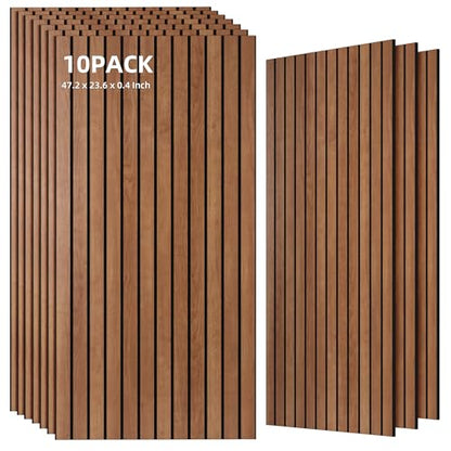 TO-TH Wood-Look Acoustic Wall Panels, 10 Pack 47.2” x 23.6” Acoustic Panels, Decorative Sound Absorbers Sound Dampening Panels for Home, Office, Basement, Cherry