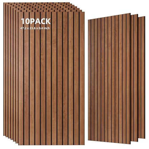 TO-TH Wood-Look Acoustic Wall Panels, 10 Pack 47.2” x 23.6” Acoustic Panels, Decorative Sound Absorbers Sound Dampening Panels for Home, Office, Basement, Cherry