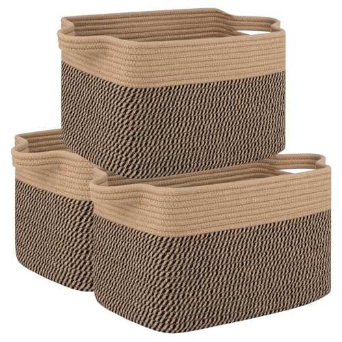 OIAHOMY 3 Pack Storage Basket for Organizing, 13''X9.85''X8.7'' Storage Bins,Woven Basket Basket with Handles, Toy Storage Basket Bin,Stylish Room Decor Basket, Brown & Black - color: Brown & Black, size: 13''×9.9''×8.7''