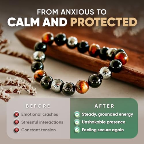 Conscious Items Protection Bracelets for Women & Men, Healing Crystal Bracelet with Natural Stones for Energy Shielding, Grounding, Stress, & Negative Energy Protection - style: The Triple Protection Bracelet